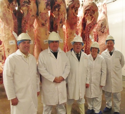 Present were David Lyons (Linden Foods), William Waugh (Procurement Manager), Terry White, (LMC Judge), Heather Hume (NI Limousin Club Secretary) and Henry Savage (Limousin Club Executive Committee Member) pictured with the Champion Heifer Carcases