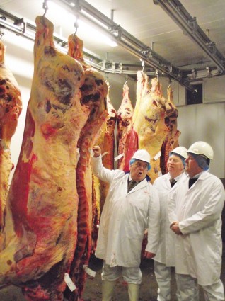 Terry White (LMC Judge) pictured with William Waugh (linden Foods) & Henry Savage (NI Limousin Club)