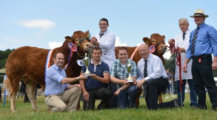 Gorrycam Hunter and Claragh Heidi with Zoetis representative Mark Little, Stephen Reel, NI Club Chairman Henry Savage, Paul Rainey, Judge Gary Swindlehurst