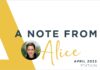 A note from Alice – April 2023